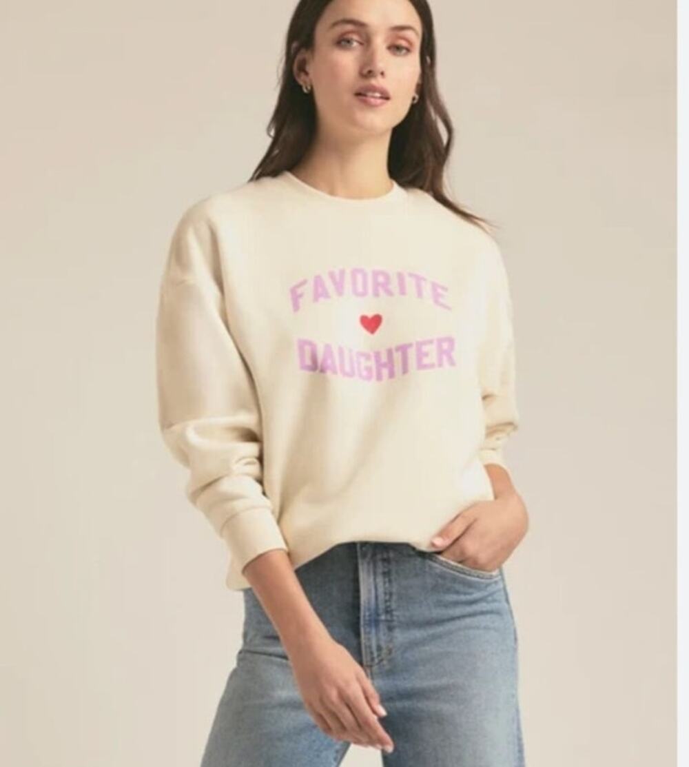 Favorite Daughter Heart Logo Sweatshirt XS Gardenia Cream NWT Pullover Graphic